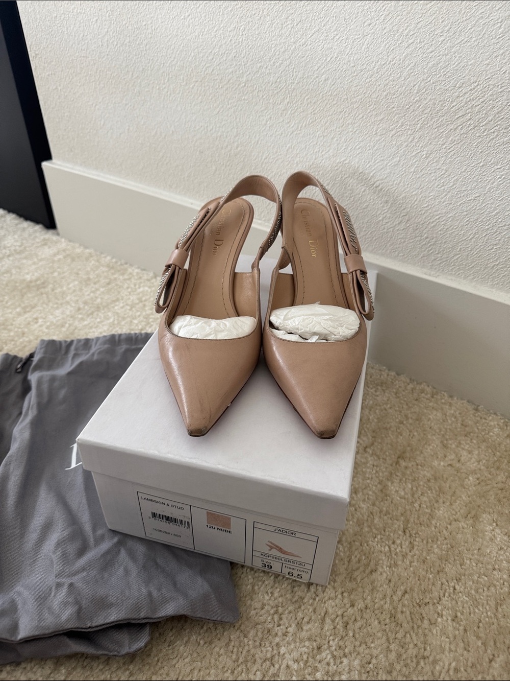 Authentic Dior J’ADIOR Nude Slingback Pointed-Toe Pumps